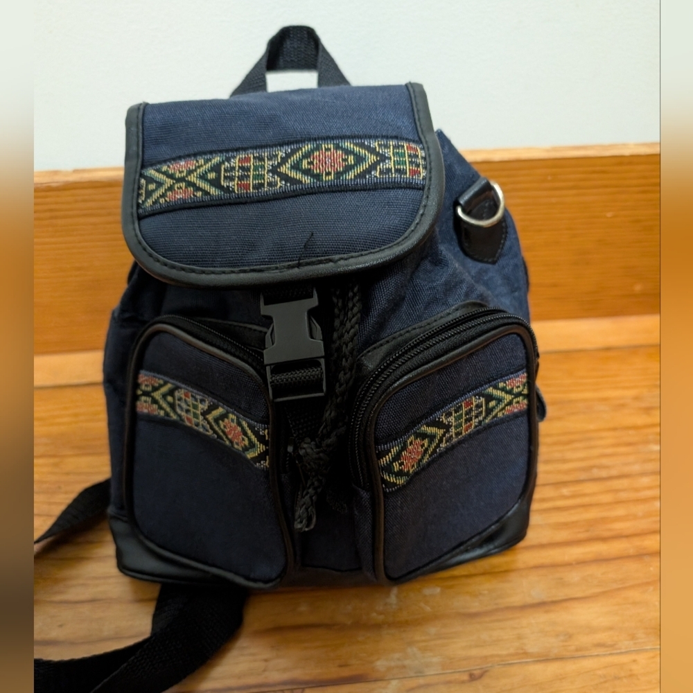 Ticket Makers Vintage Mini Backpack Blue Canvas Southwestern Trim